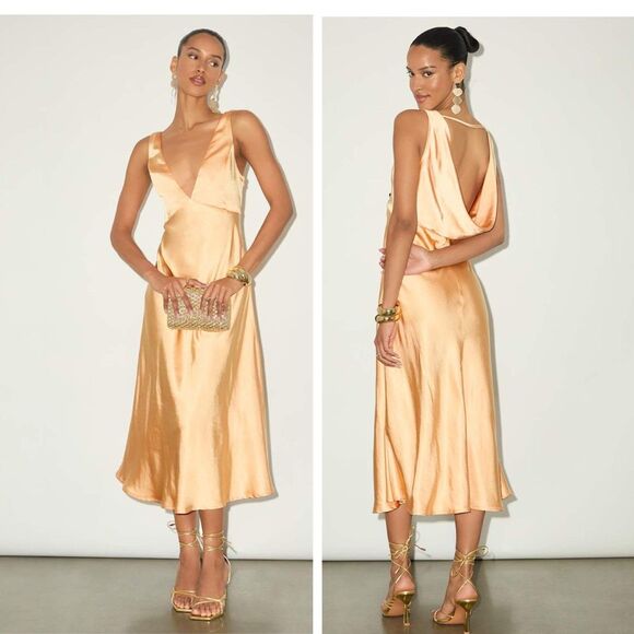 Lulus Incredible Love Light Orange Satin Cowl Back Midi Slip Dress Size Small - Picture 1 of 9